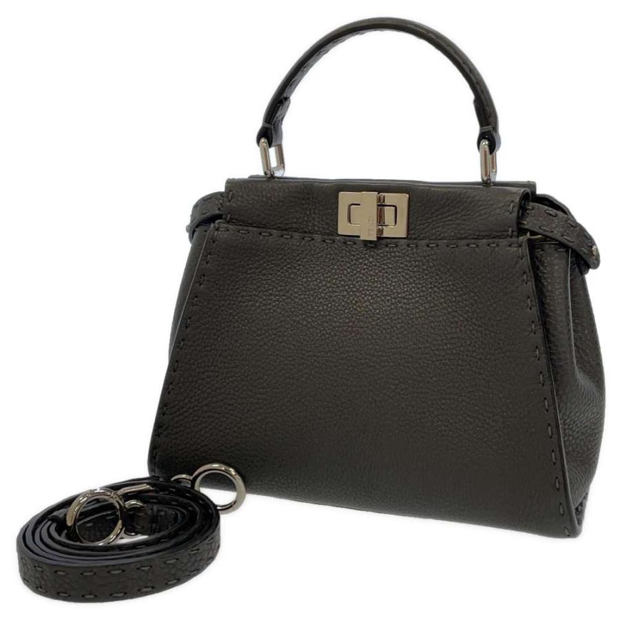 Fendi ピーカブー ミニ 2way レザー ハンドバッグ ショルダーバッグ 8BN244 ブラウン (209618