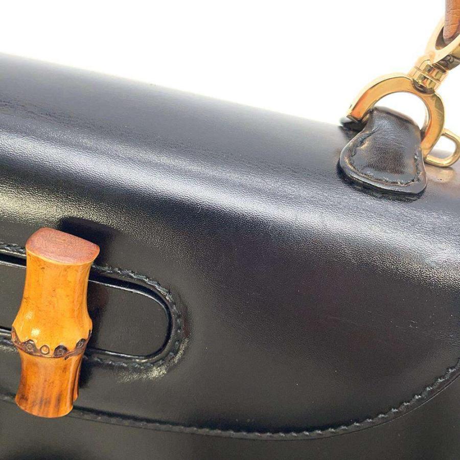 OLD GUCCI バンブー 金具 カーフレザー ショルダーバッグ 黒 GUCCI（グッチ） バンブーターンロックハンドバッグ 2WAY ショルダー