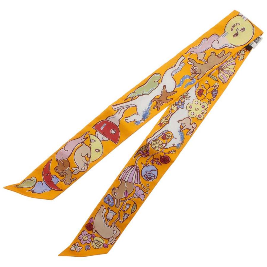 【美品】HERMES　エルメス　シルク100%　ジャケット　ジップアップ　鳥兎柄 エルメス スカーフ ツイリー 千と一のウサギ Mille et Un Lapins