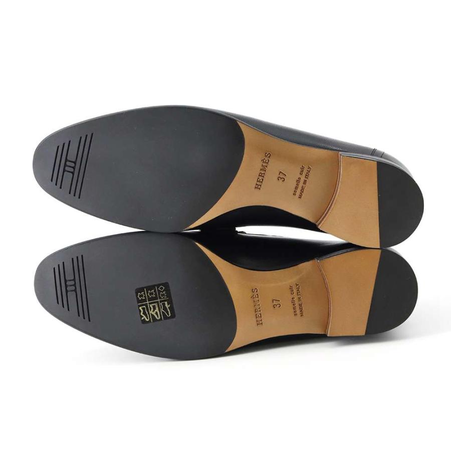 エルメス モカシン パリ ブラック/シルバー金具 レザー レディース