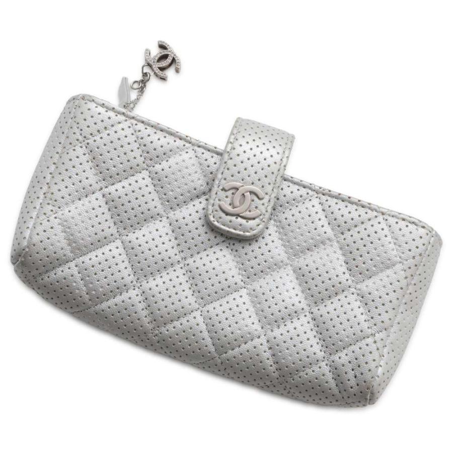 シャネル ポーチ マトラッセ ココマーク レザー CHANEL シルバー 
