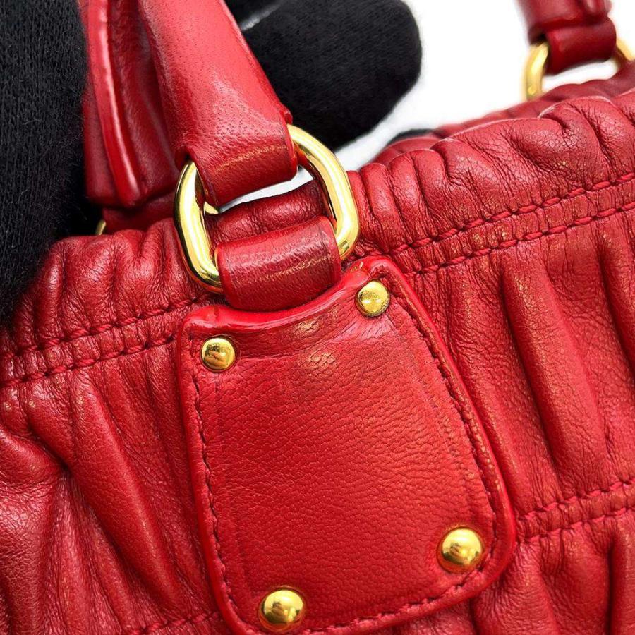 プラダ ハンドバッグ ギャザー ロゴ レザー BN2096 PRADA 2way 【安心