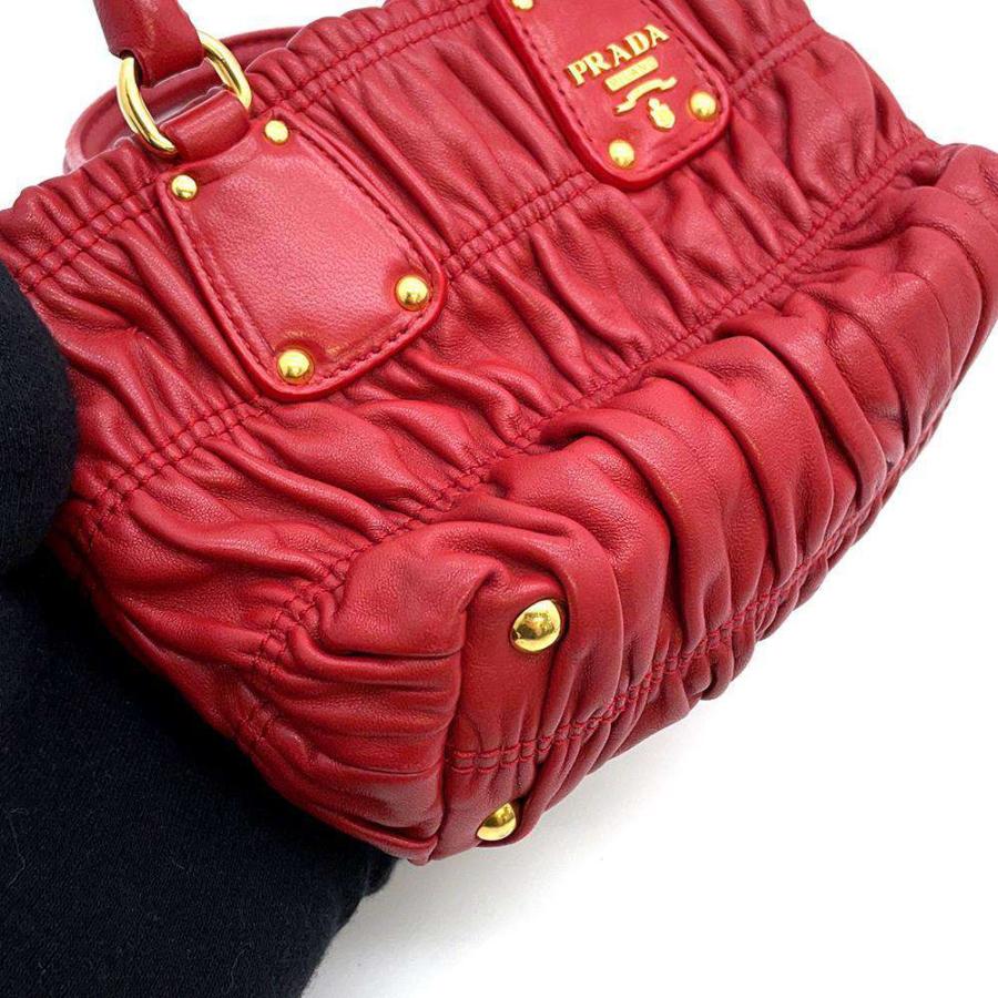 美品 プラダ PRADA レザー ギャザー ハンドバッグ ショルダーバック プラダ ハンドバッグ ギャザー ロゴ レザー BN2096 PRADA 2way 【安心
