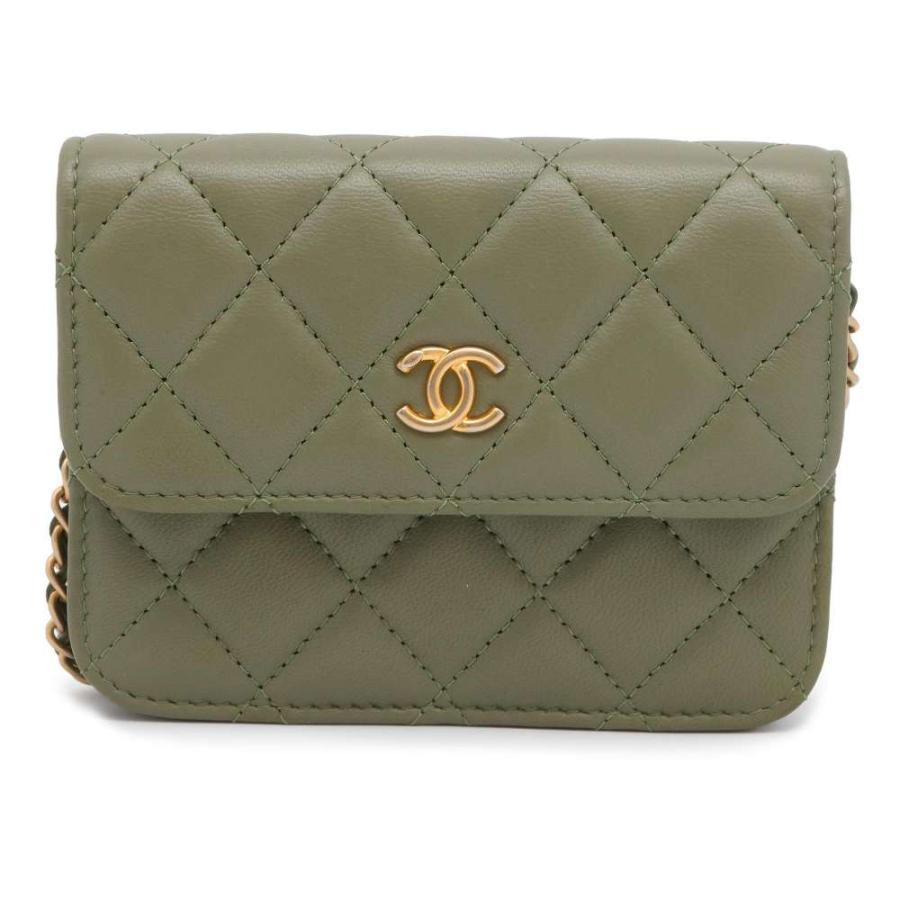 シャネル チェーンウォレット マトラッセ ココマーク ラムスキン ミニ  