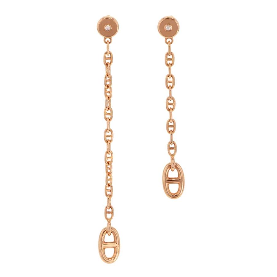 美品！エルメスシェーヌダンクル ニューファランドールダイヤモンドピアスK18PG エルメス ピアス シェーヌダンクル ニューファランドール ダイヤモンド