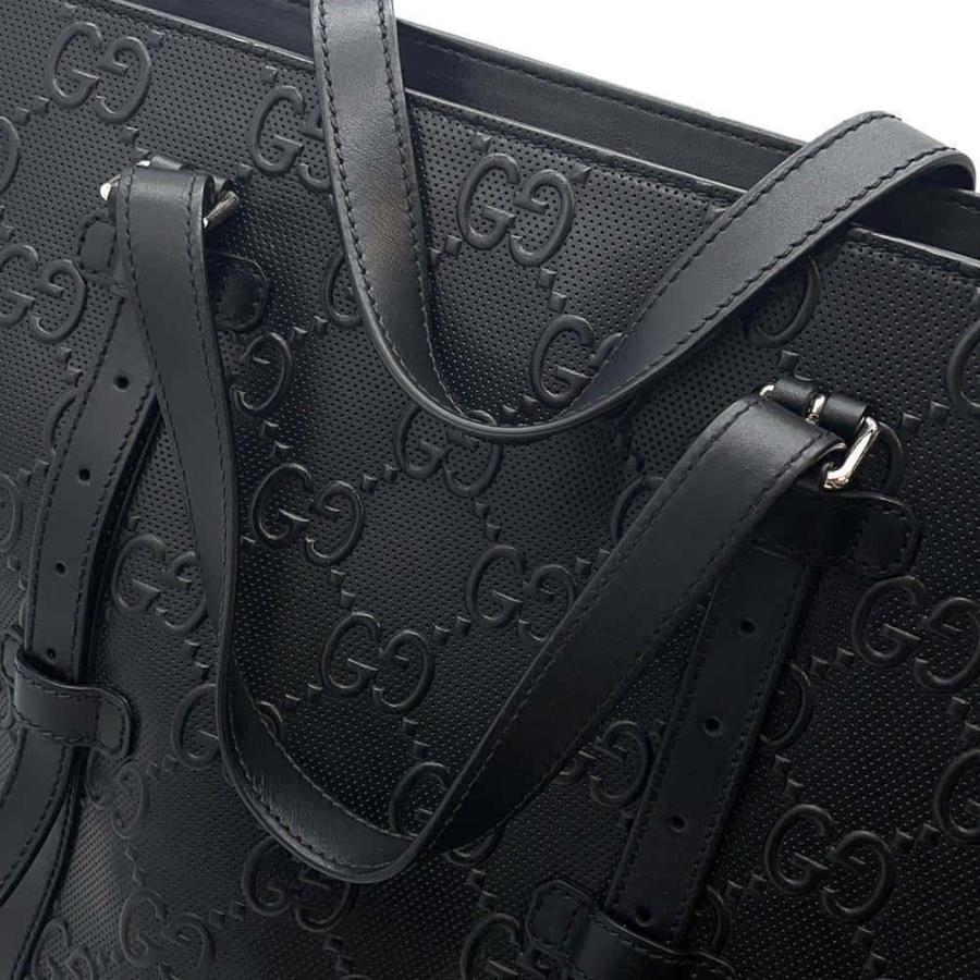 Gucci ブラックレザー バッグ グッチ トートバッグ GGエンボス レザー 625774 GUCCI バッグ 黒
