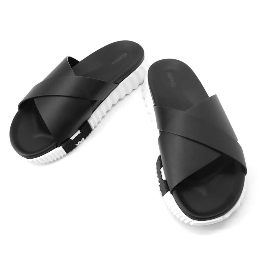 美品✨️ エルメス インフラ レザー ブラック メンズ サンダル 27cm相当 エルメス サンダル インフラ レザー メンズサイズ43 HERMES 靴 黒 白