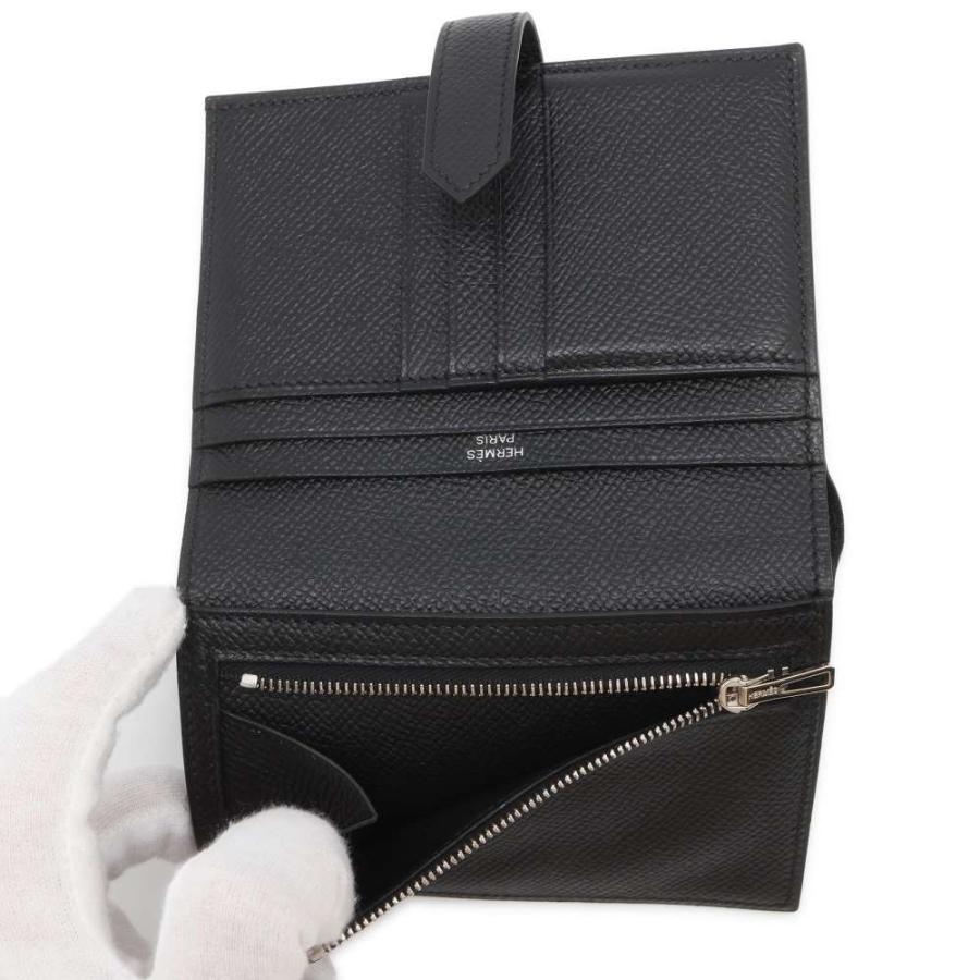 エルメス 二つ折り財布 ベアンコンパクト ブラック/シルバー金具