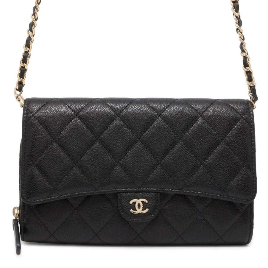 CHANEL ココマーク マトラッセ チェーンウォレット ブラック
