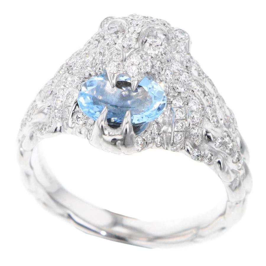 ☆グッチ リング ライオンヘッド アクアマリン ダイヤモンド K18WG 