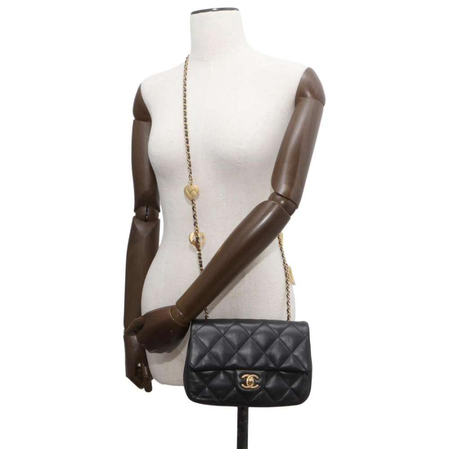 シャネル CHANEL チェーンショルダーバッグ ミニマトラッセ ハート AS3457 ブラック ラムスキン ゴールド金具 【中古】 シャネル チェーンショルダーバッグ ミニ マトラッセ ハート