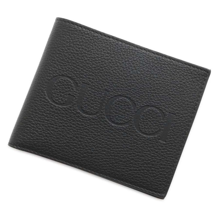 グッチ 二つ折り財布 エンボス ロゴ レザー 658681 GUCCI 財布 黒  