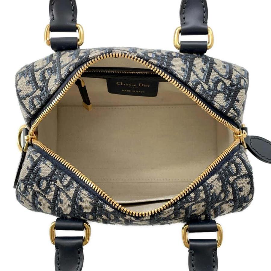 Christian Dior クリスチャンディオール 2WAY オブリーク グルーブ20 ハンドバッグ ショルダーバッグ 肩掛け 斜め掛け Groove 20 M1364UTZQ_M928 キャンバス  レザー   ネイビー 紺 ベージュ ゴールド金具 レディース 美品【中古品】 Christian Dior - Christian Dior クリスチャンディオール 2WAY