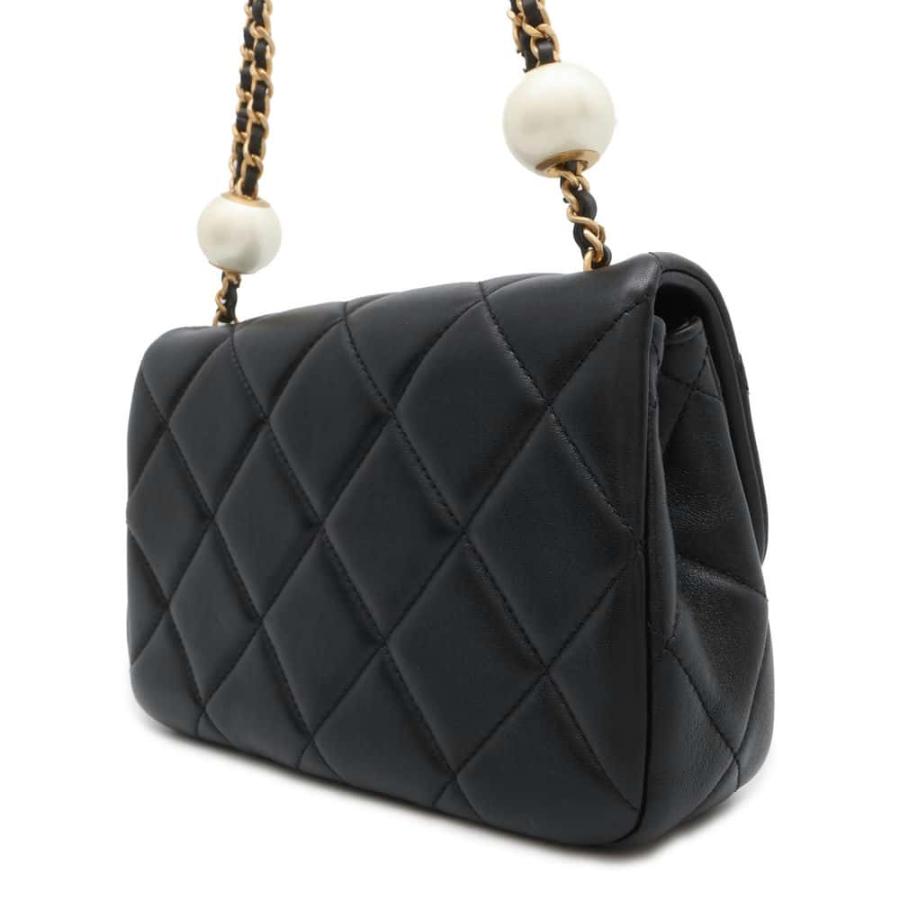 シャネル チェーンショルダーバッグ ココマーク マトラッセ パールボール ラムスキン AS4861 CHANEL 黒 シャネル チェーンショルダーバッグ ココマーク マトラッセ パール