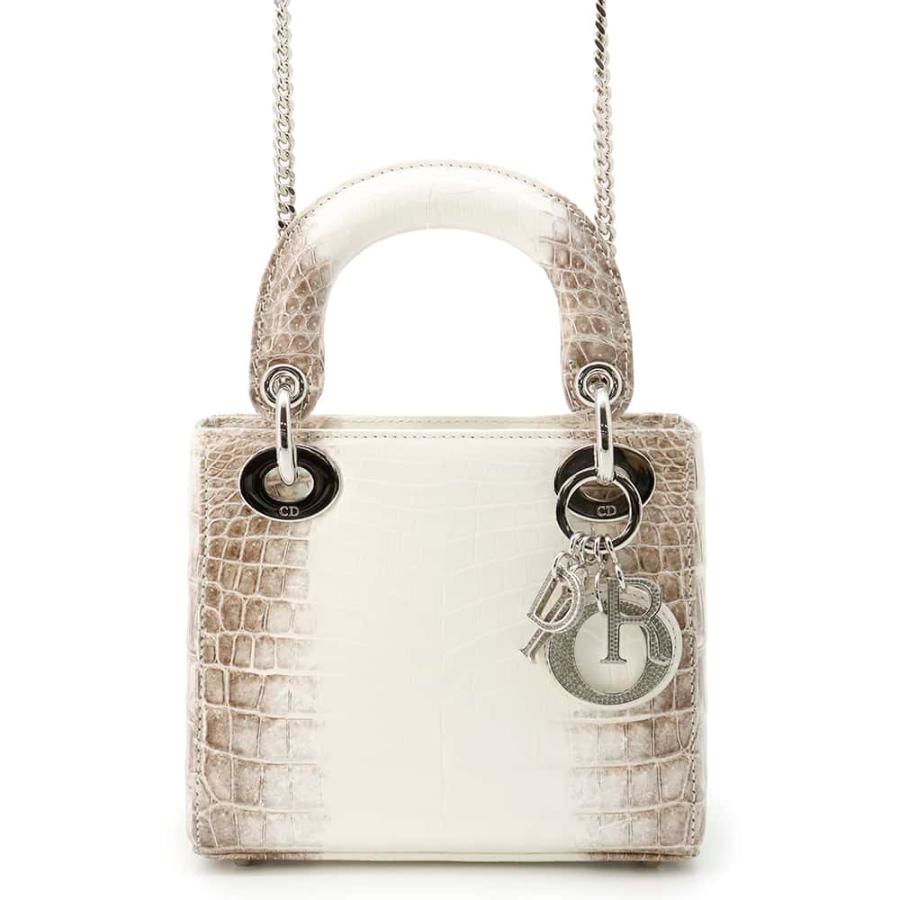 Dior シルバー クロコダイル風ショルダーバッグ Christian Dior Bag Medium Lady Dior Front Pocket Gray Crocodile