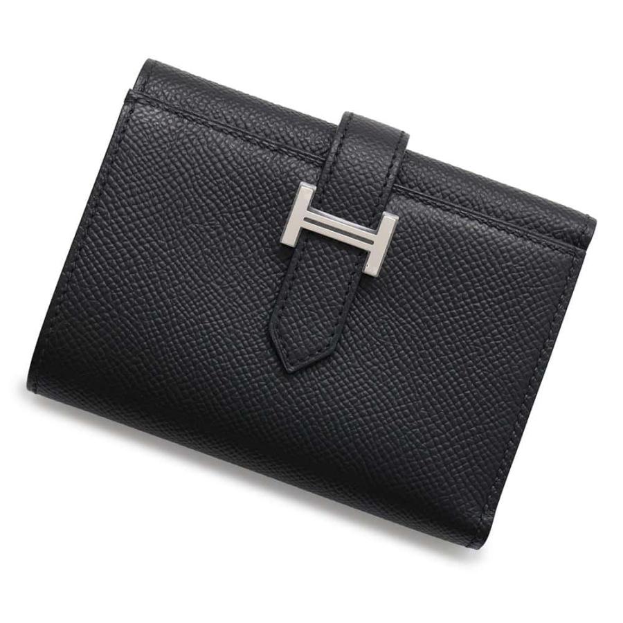 エルメス 三つ折り財布 ベアン コンビネ ブラック/シルバー金具 