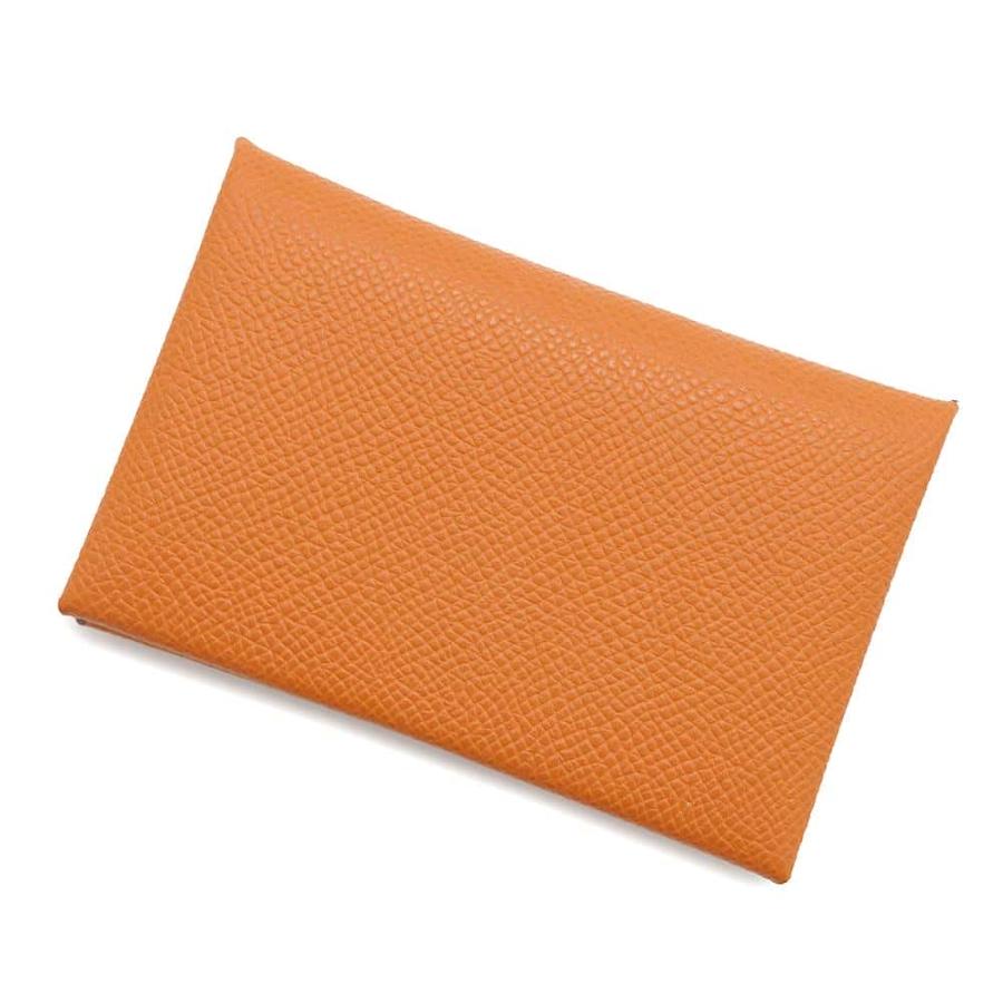 エルメス カードケース カルヴィ オレンジ/シルバー金具 エプソン W