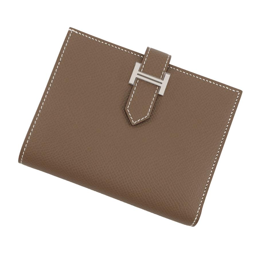 エルメス 二つ折り財布 ベアンコンパクト エトゥープ/シルバー金具