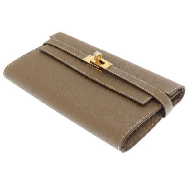 エルメス　ケリーウォレット　エプソン　エトゥープ　D刻印　長財布　美品☆ 超美品】エルメス ケリーウォレット ロング エプソン エトゥープ
