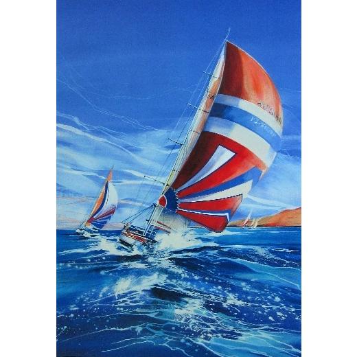 スペンサー「青っぽい海」 新品額装 版画-美術、工芸品