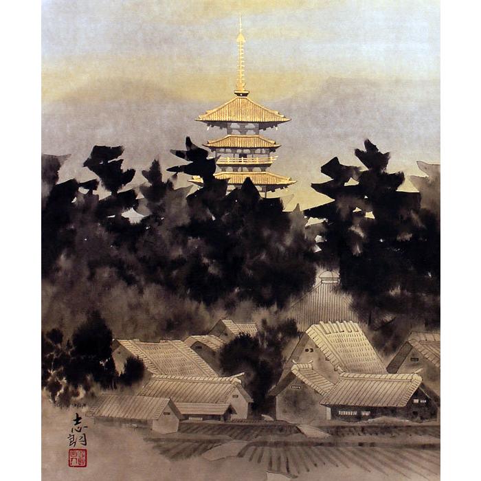 後藤志朗 『西京』 掛軸(尺八アンドン) 絵画 日本画 日本の風景
