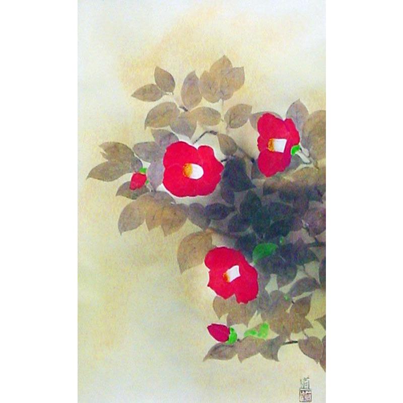 レア！桐山紫香  掛軸 半切アンドン 椿 麻 きもの  伝統工芸品  京都 レア！桐山紫香 掛軸 半切アンドン 椿 麻 きもの 伝統工芸品 京都 レア