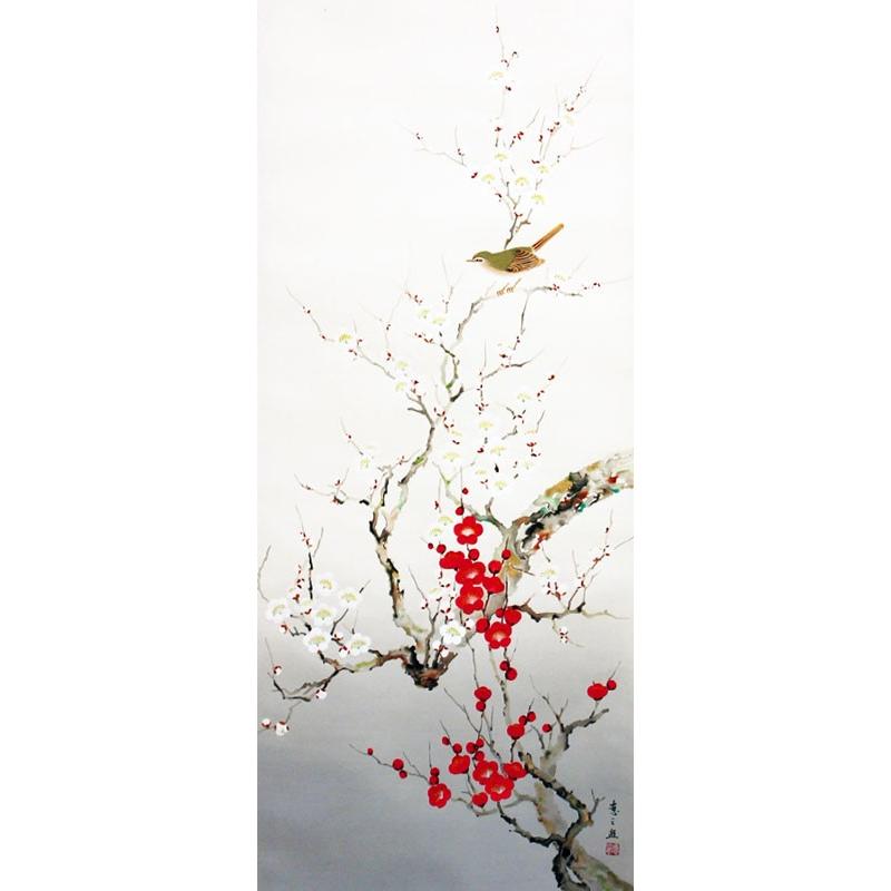 遠藤恵三　『紅白梅に鶯』　掛軸(尺五立)　　　絵画 日本画 冬の掛軸 春の掛軸 送料無料｜gallery-uchida｜02