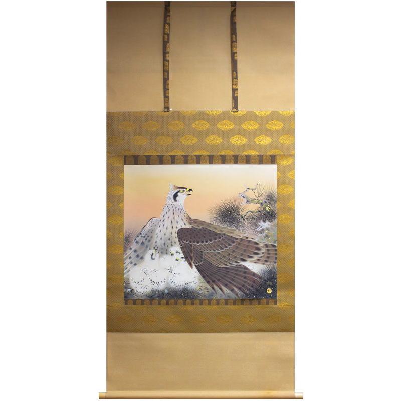 太田龍一 「 鷹之図 」 掛軸 二尺横 掛け軸 日本画 肉筆 たか タカ