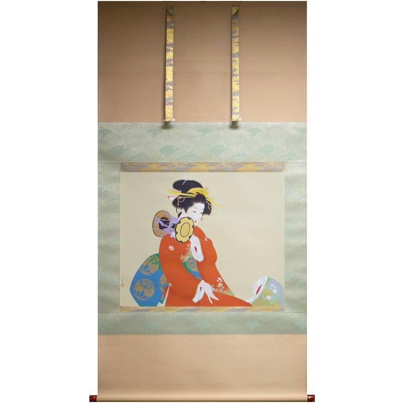 上村松園 「 鼓の音 」 掛軸 高級複製版画 掛け軸 複製画 版画 絵画