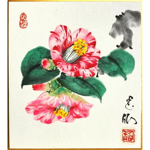 田中玉仙 椿 ミニ色紙絵 寸松庵 絵画 日本画 冬 春 花 ネコポス メール便 J6 2870a H 内田画廊 通販 Yahoo ショッピング