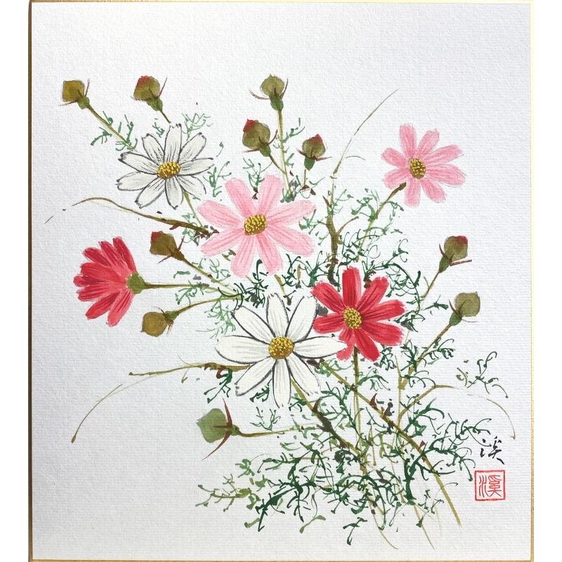 奥田 渓 コスモス 色紙絵 絵画 日本画 秋の色紙 花 メール便 J9 185 K 内田画廊 通販 Yahoo ショッピング