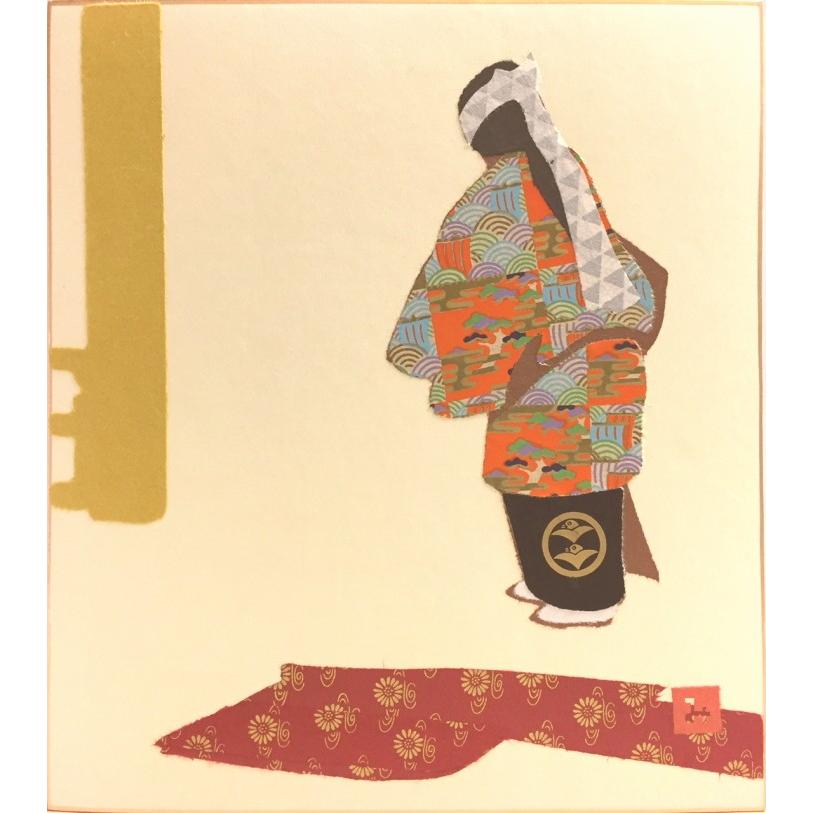 貼り絵色紙 『能』 (2) 和紙 工芸 日本 伝統芸能 ネコポス メール便