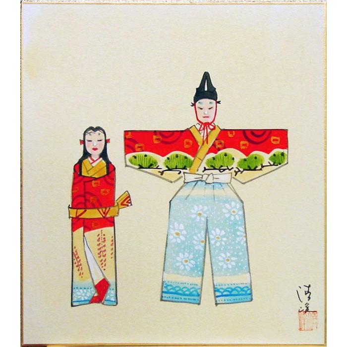 松田清峰 『立雛』 色紙絵 日本画 絵画 おひな様 桃の節句 春 松田清峰 『立雛』 色紙絵 日本画 絵画 おひな様 桃の節句 春