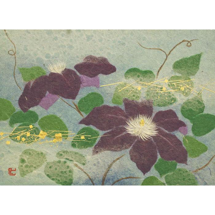 山内一生 『鉄線花』(小原和紙工芸) F4(4号) 絵画 工芸品 貼り絵 山内一生 『鉄線花』(小原和紙工芸) F4(4号) 絵画 工芸品 貼り絵