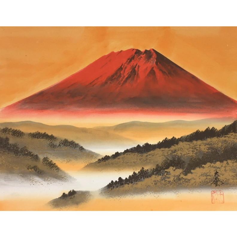 青柳大雲 「 赤富士 」 日本画 F6 ( 6号 )　　　　絵画 富士山 縁起 風水 開運 金運 お祝い 送料無料
