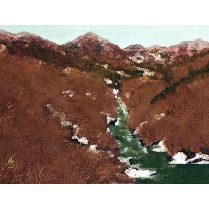 松下勝正 『氷下泉流』 日本画 P15(15号) 【絵画/日本の風景/冬/自然