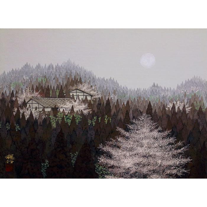 船橋穏行 『春の里』 日本画 P8(8号) 絵画 日本の風景 桜 春 送料無料  