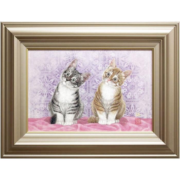 広森 雄「 愛猫 」 ミクストメディアアート P6 ( 6号 ) 絵画 版画 日本