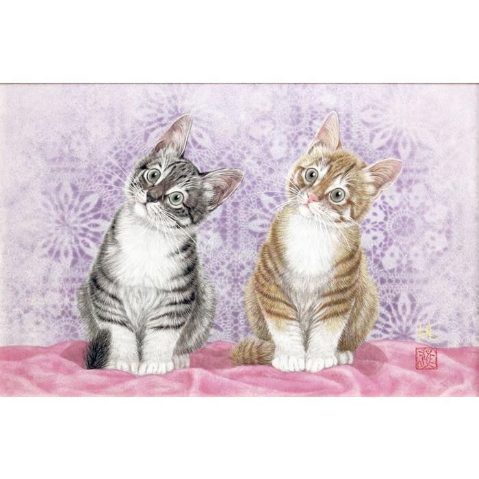 広森 雄「 愛猫 」 ミクストメディアアート P6 ( 6号 ) 絵画 版画 日本