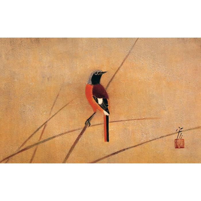 野々内宏 「常鶲（ジョウビタキ）」 日本画4号-