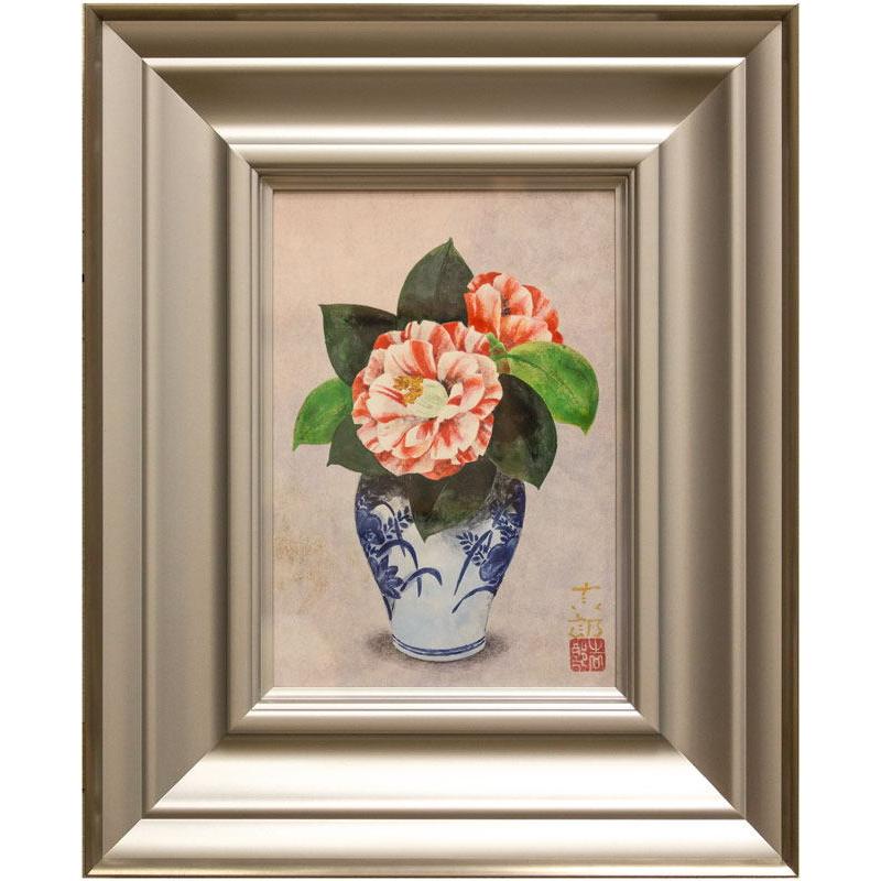 久保吉郎 「 椿寿 」 日本画 P3 ( 3号 ) 絵画 肉筆 手描き 花