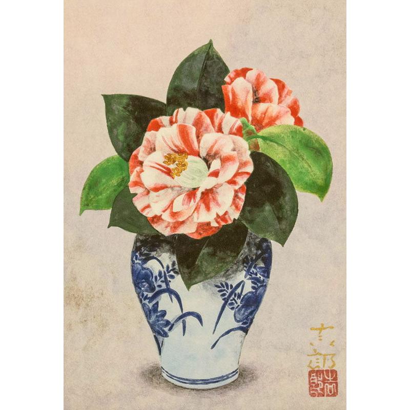 久保吉郎 「 椿寿 」 日本画 P3 ( 3号 ) 絵画 肉筆 手描き 花