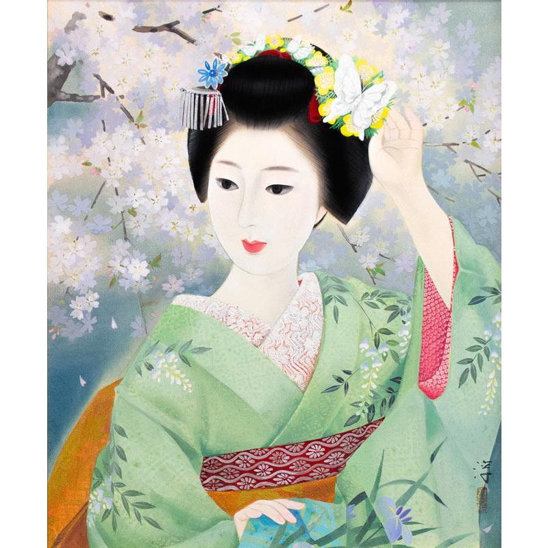 中尾 淳 「 惜春 」 日本画 F8 ( 8号 ) 絵画 肉筆 手描き 真筆 美人画