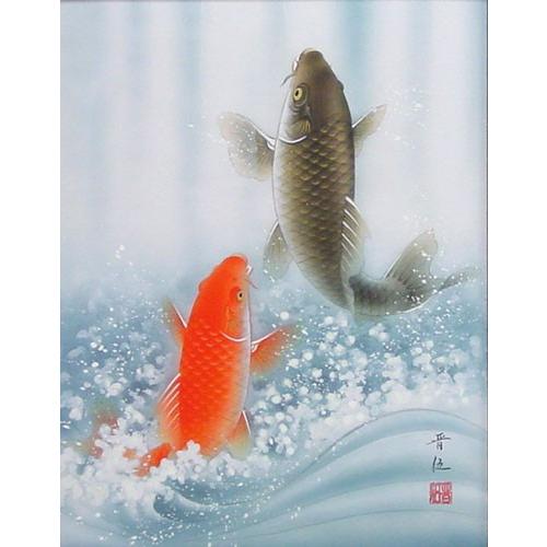 佐藤晋伍 「 金運大昇鯉 」 日本画 F6 ( 6号 ) 絵画 縁起 夫婦鯉 佐藤晋伍 「 金運大昇鯉 」 日本画 F6 ( 6号 ) 絵画 縁起 夫婦鯉