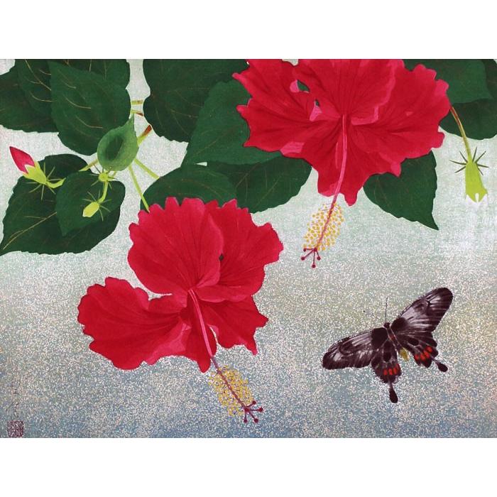 森田りえ子 「 佛桑花 」 オリジナル 限定 木版画 版画 日本画 森田りえ子 「 佛桑花 」 オリジナル 限定 木版画 版画 日本画
