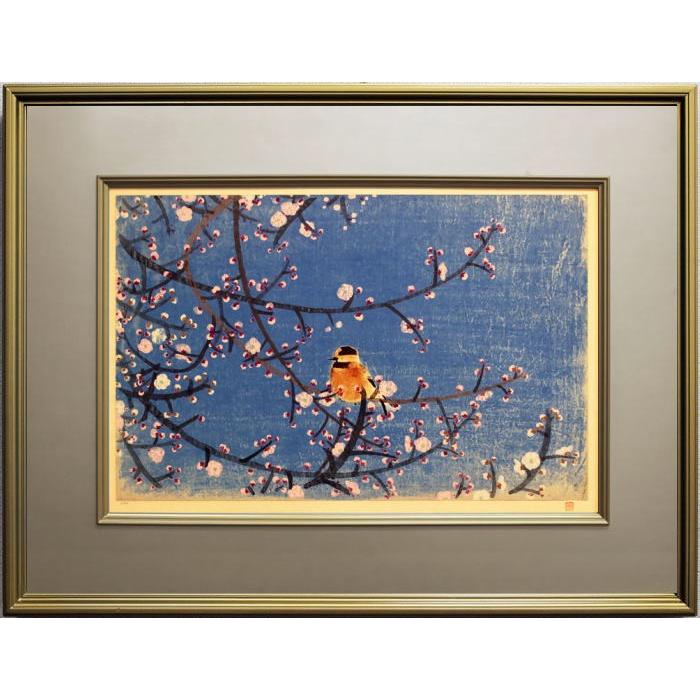 前田青邨 『紅白梅に山雀』 孔版画 絵画 日本画 花鳥 春 冬 送料 前田青邨 『紅白梅に山雀』 孔版画 絵画 日本画 花鳥 春 冬 送料