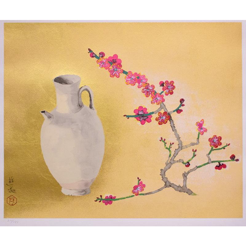 小倉遊亀 「 白磁と紅梅 」 リトグラフ 版画 日本画 絵画 静物 小倉遊亀 「 白磁と紅梅 」 リトグラフ 版画 日本画 絵画 静物