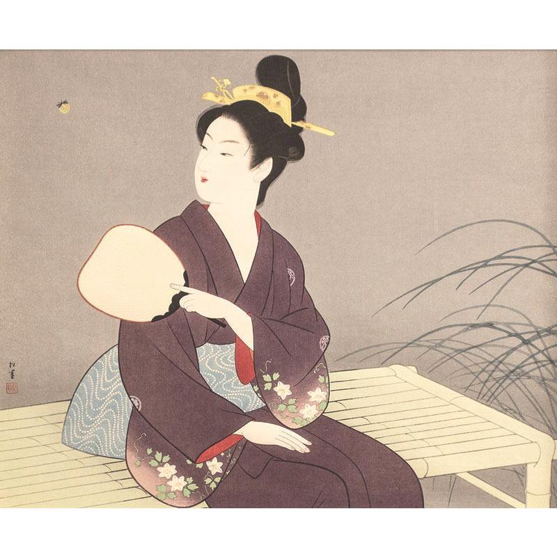 上村松園 「 螢 」 木 版画 絵画 蛍 ほたる 夏 うちわ 日本画 上村松園 「 螢 」 木 版画 絵画 蛍 ほたる 夏 うちわ 日本画