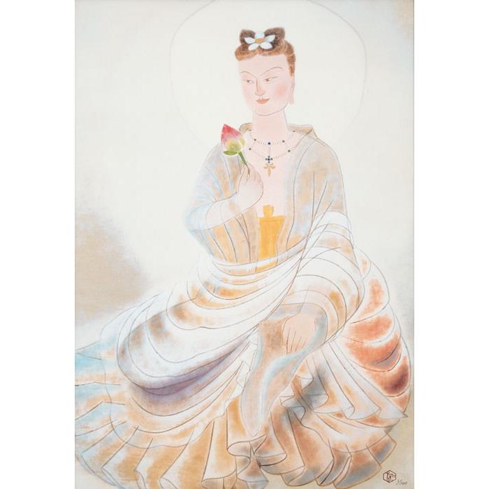 小倉遊亀 『菩薩』 彩美版・シルクスクリーン・一部本金・天然岩絵具手