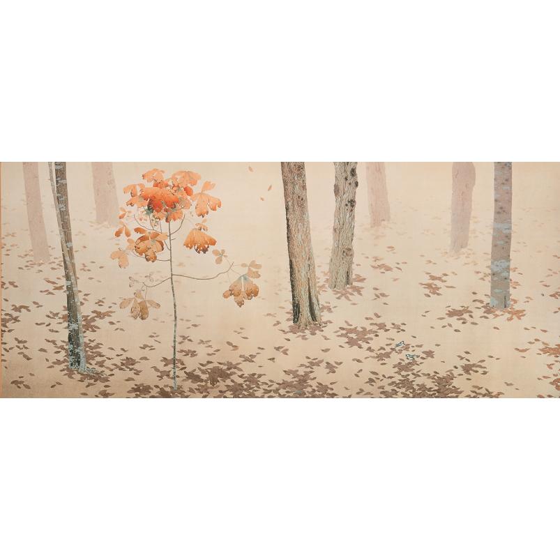 菱田春草 「 落葉 」彩美版R 左隻：紅葉 特15号 版画 日本画 絵画 重要